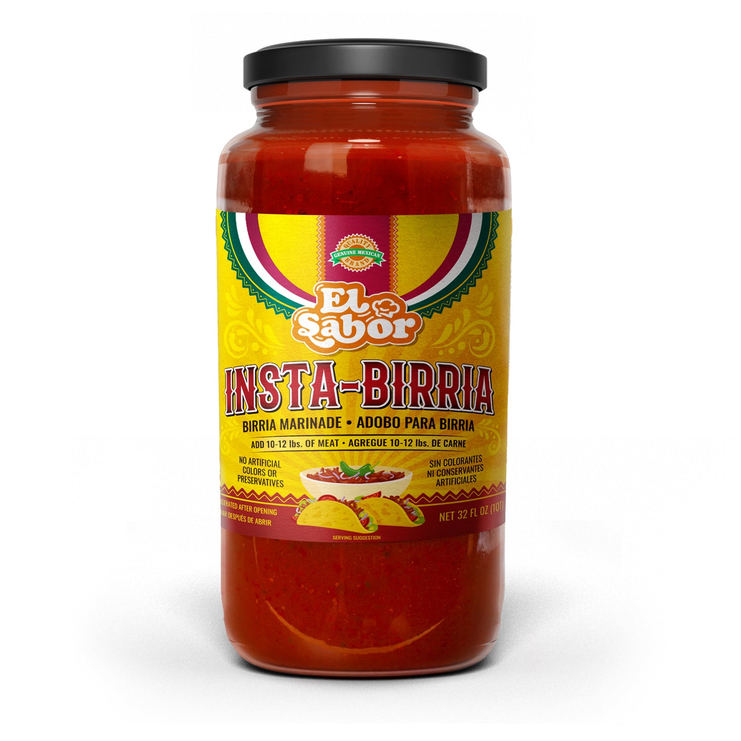 Gourmet Birria Mix | Instabirria 32 fl oz glass jar to make birria stew, birria tacos, and quesabirrias | Make over 80 tacos | No extra ingredients required | Birria adobo mix for 10 lbs of meat | Easy to use just add meat and water | No Artificial Colors