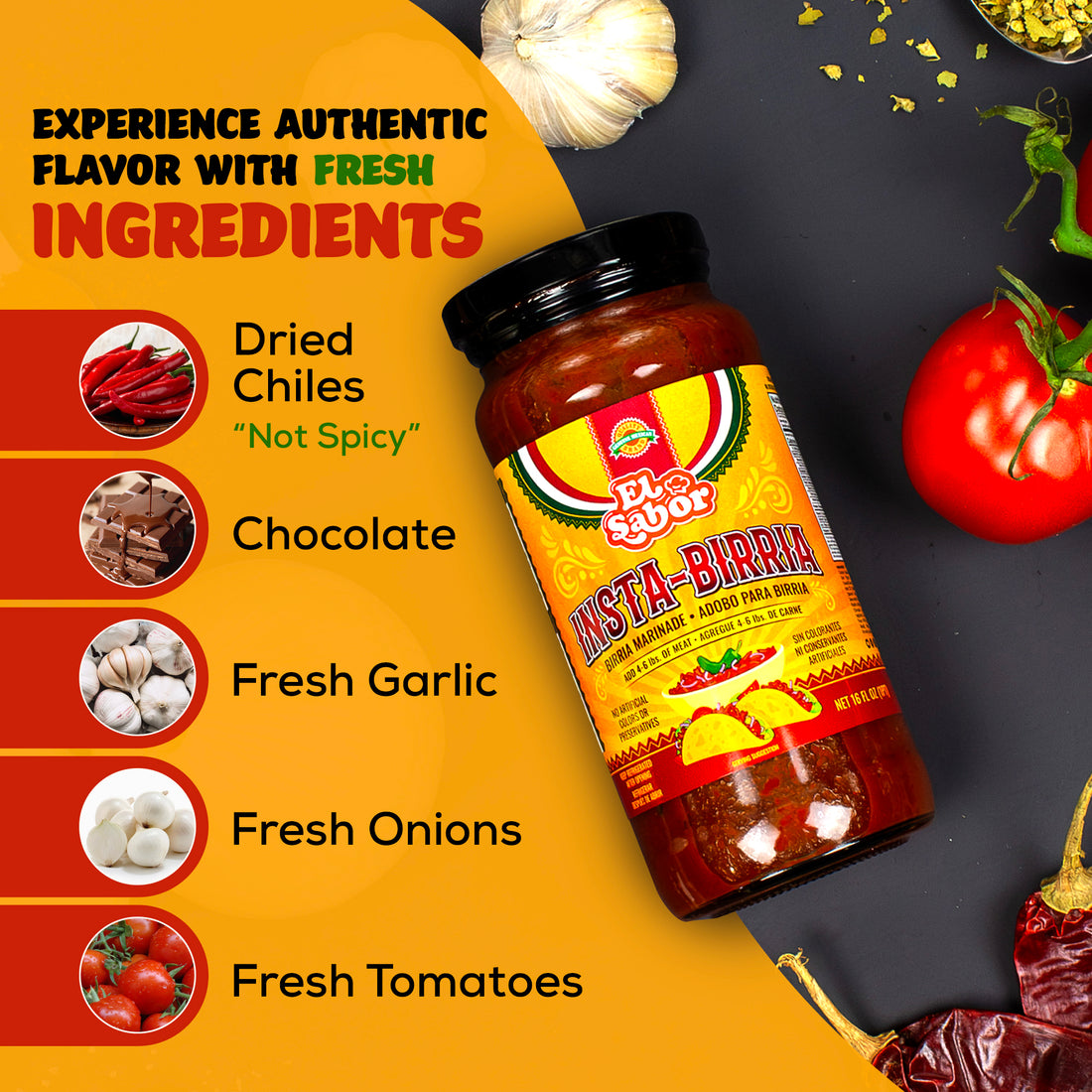 Insta-Birria - Gourmet Birria Marinade, Ready to Use. Just Add Meat and Water - 16oz Glass Jar for 5 lbs of Meat